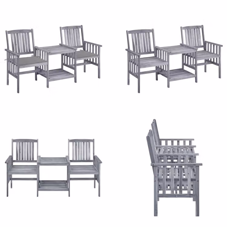 vidaXL Sedie da giardino con tavolo da tè e cuscini in legno massiccio di acacia - Sedia da giardino con tavolo da tè - Sedie da giardino con tavoli da tè - Set da bistrot - Set da bistrot in legno