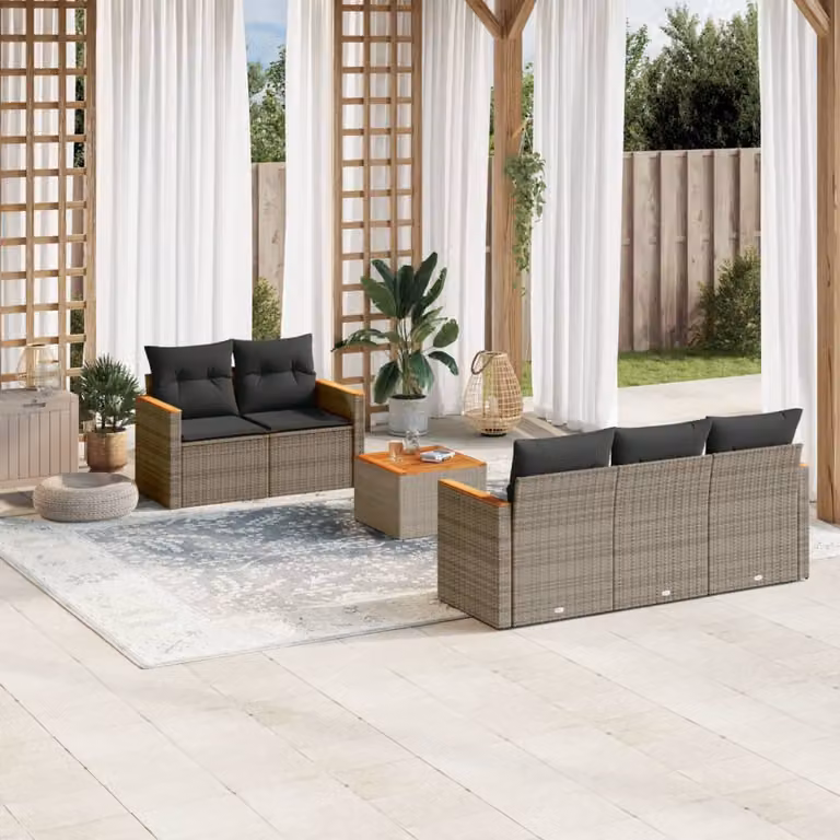 Set Divano da Giardino 6 pz vidaXL in Polyrattan Grigio con Cuscini e Tavolino da Caffè
