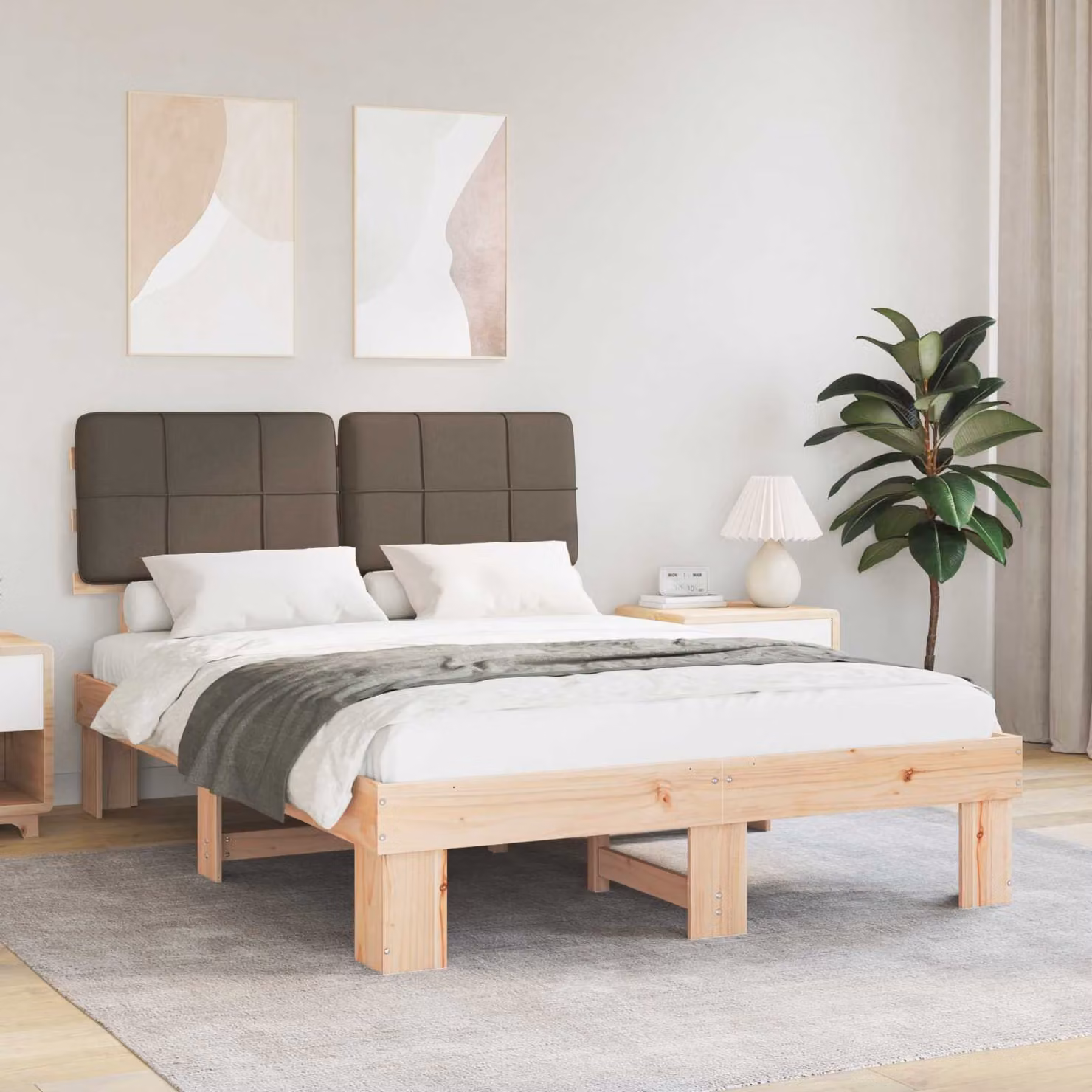 vidaXL Letto con Testiera Rivestita Naturale e Tortora 160 x 200 cm
