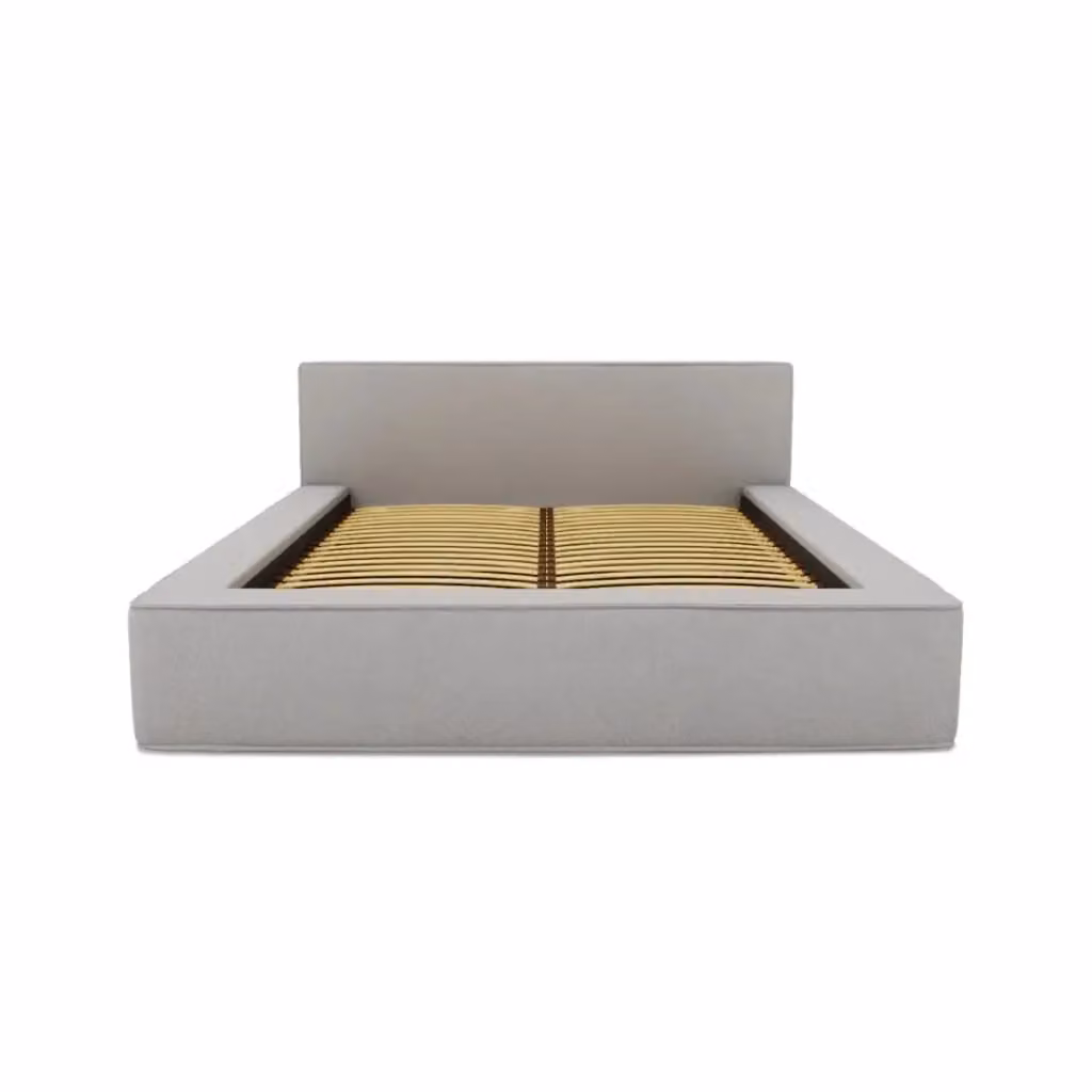 Letto contenitore VELORA Meublorama in tessuto bouclé e velluto, Grigio sabbia, L: 160 cm, P: 200 cm, con rete sollevabile e spazio di stoccaggio integrato – 2