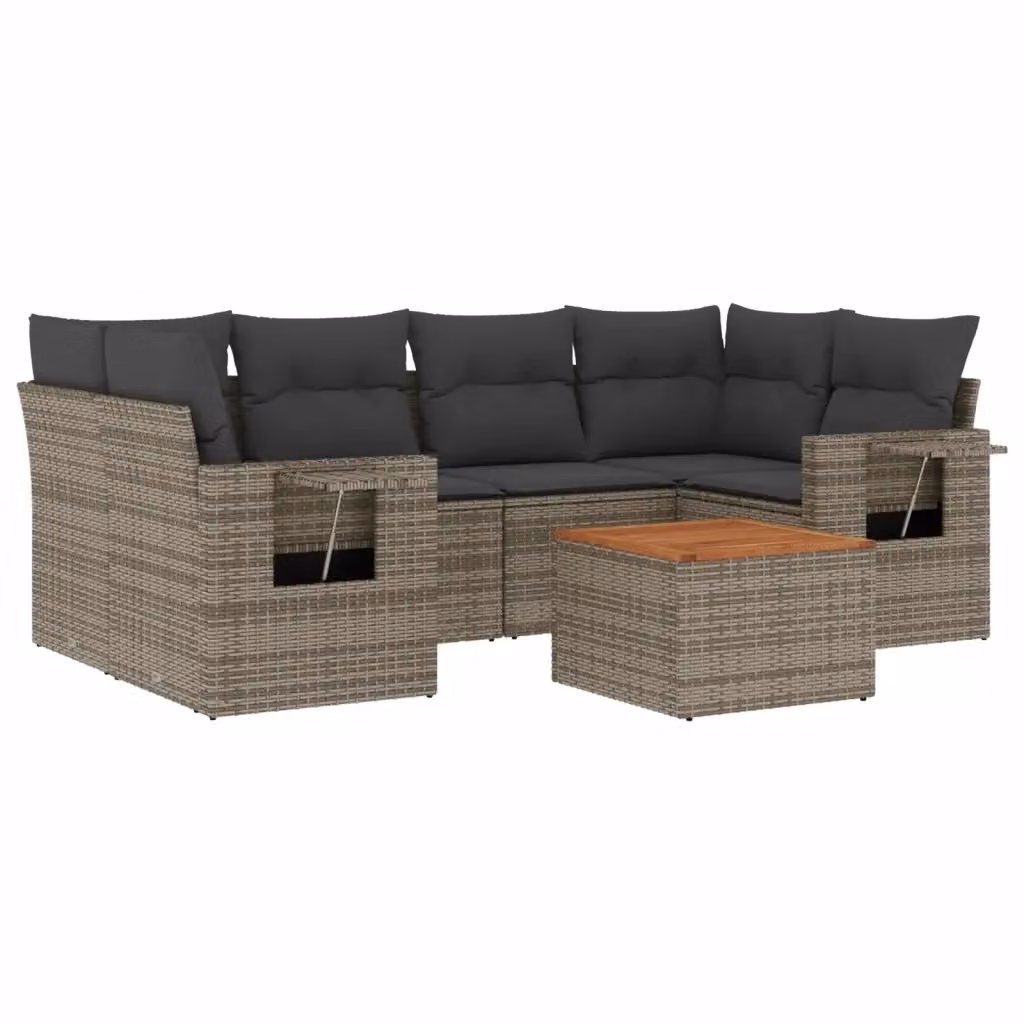 Set di divani da giardino vidaXL in polyrattan grigio con cuscini, forma a L e tavolino da esterno, ideale per terrazzo o giardino – 2