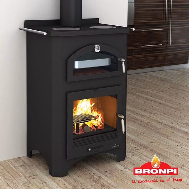 Cucina a Legna con Forno Monza Bronpi 14 KW Nero L: 70 cm, P: 47 cm, H: 100,5 cm – 1