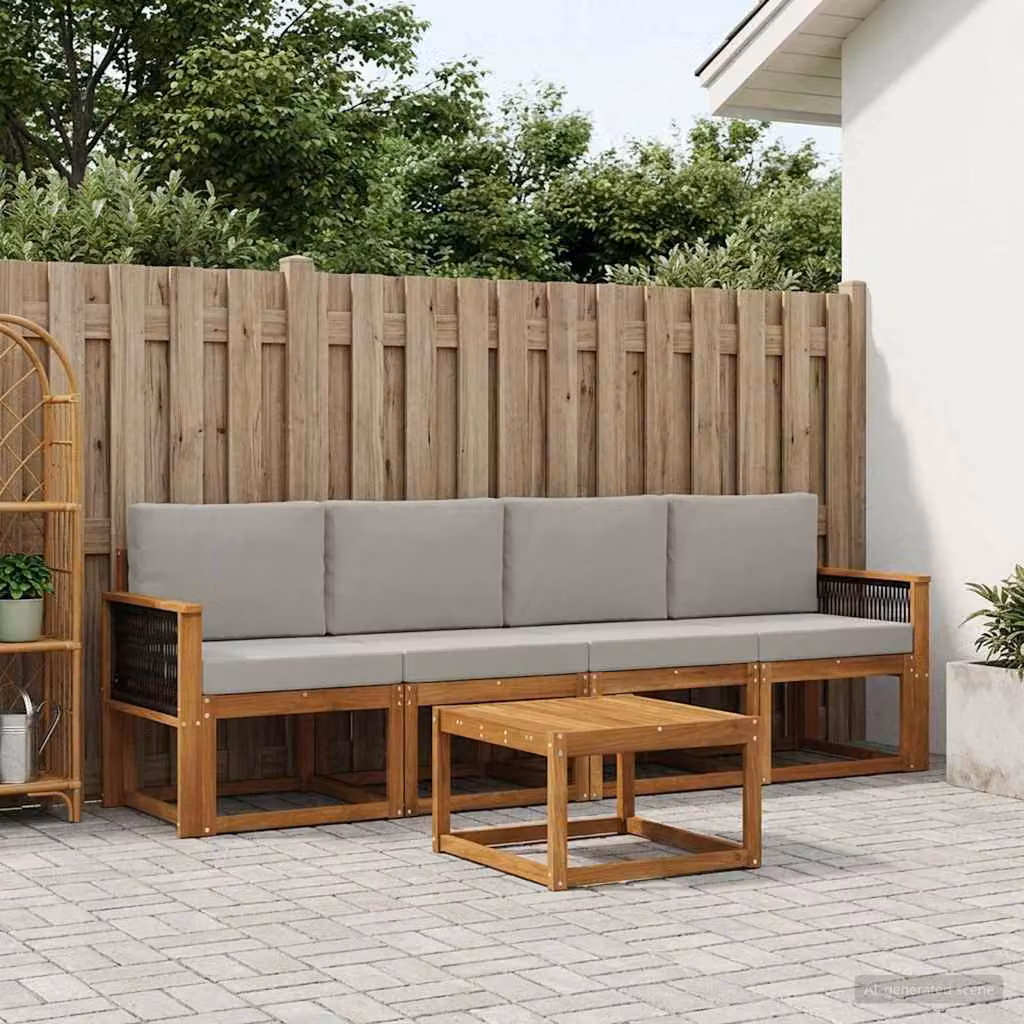 Set di divani da esterno vidaXL 4 pz in legno di acacia, colore Naturale e Grigio Chiaro