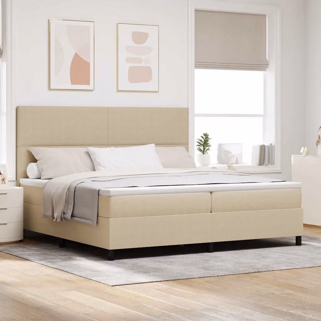 Letto a molle con testiera vidaXL in tessuto, Grigio, Bianco e Beige, L/P/H: 200 x 200 x 28 cm