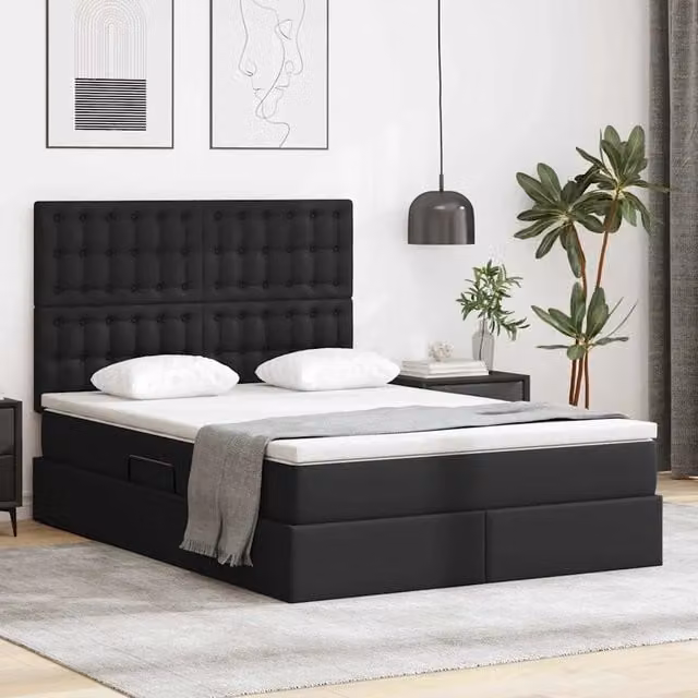 Letto con Contenitore Nero 140 x 190 cm Pelle Sintetica 3371665