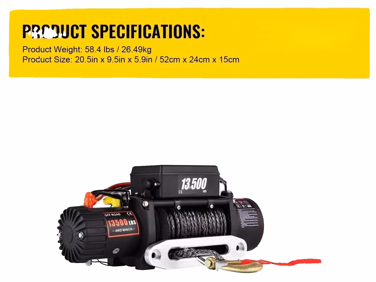 Verricelli elettrici, capacità di traino di 13500 lbs, cavo sintetico, 13500LBS, 13500LBS, 27M