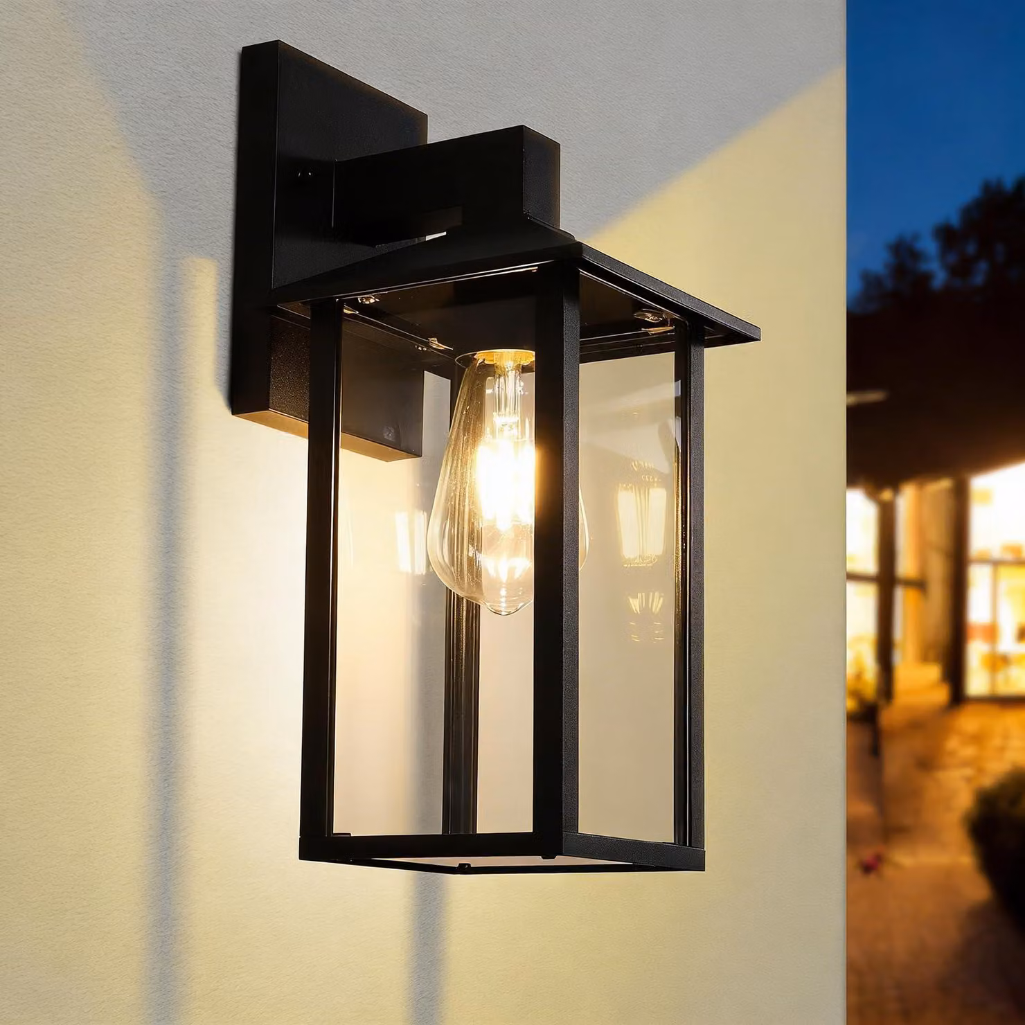Lampada da parete, grado di protezione IP44, attacco E27, alluminio/vetro, colore nero, dimensioni 20x19x20 cm