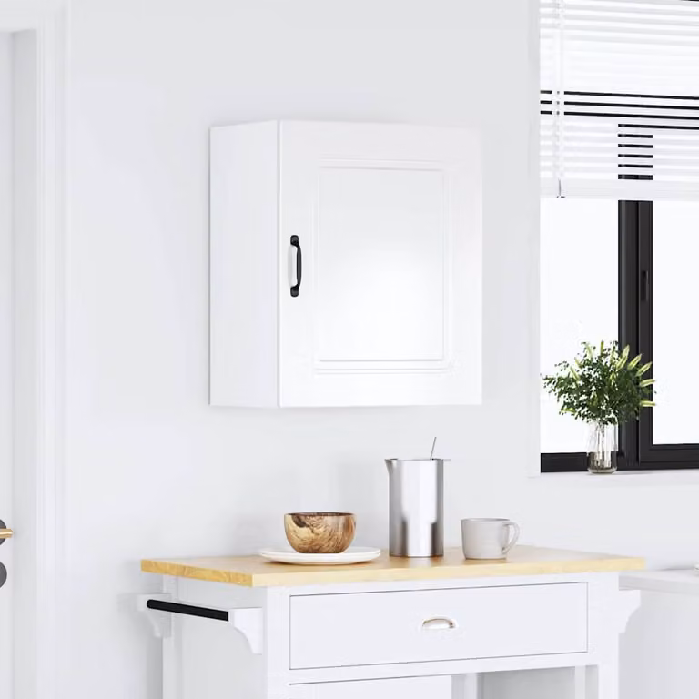 Pensile da cucina Kalmar vidaXL in legno bianco lucido L: 60 cm, H: 50 cm, P: 31 cm