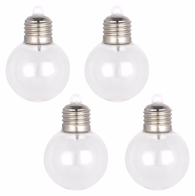 Palle luminose a LED, forma di lampadina, luce bianco caldo, confezione da 4 pezzi, diametro 6 cm, trasparenti