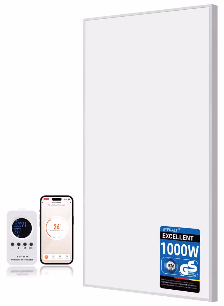 Stufa a infrarossi elettrica - 1000 W, colore bianco, a torre - A basso consumo energetico - Montaggio a parete - Adatta per bagno e soggiorno