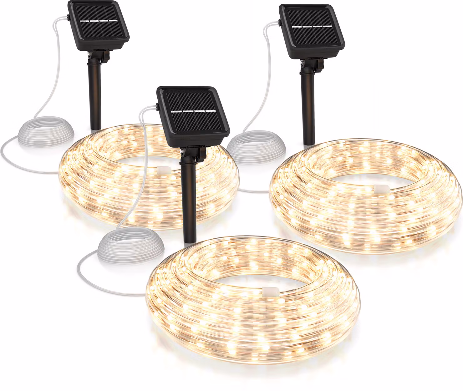 BEARWARE 3x luci fiabesche a LED, solari 10m bianco caldo, per interni ed esterni, pannello solare con batteria ricaricabile, 100 led, IP44