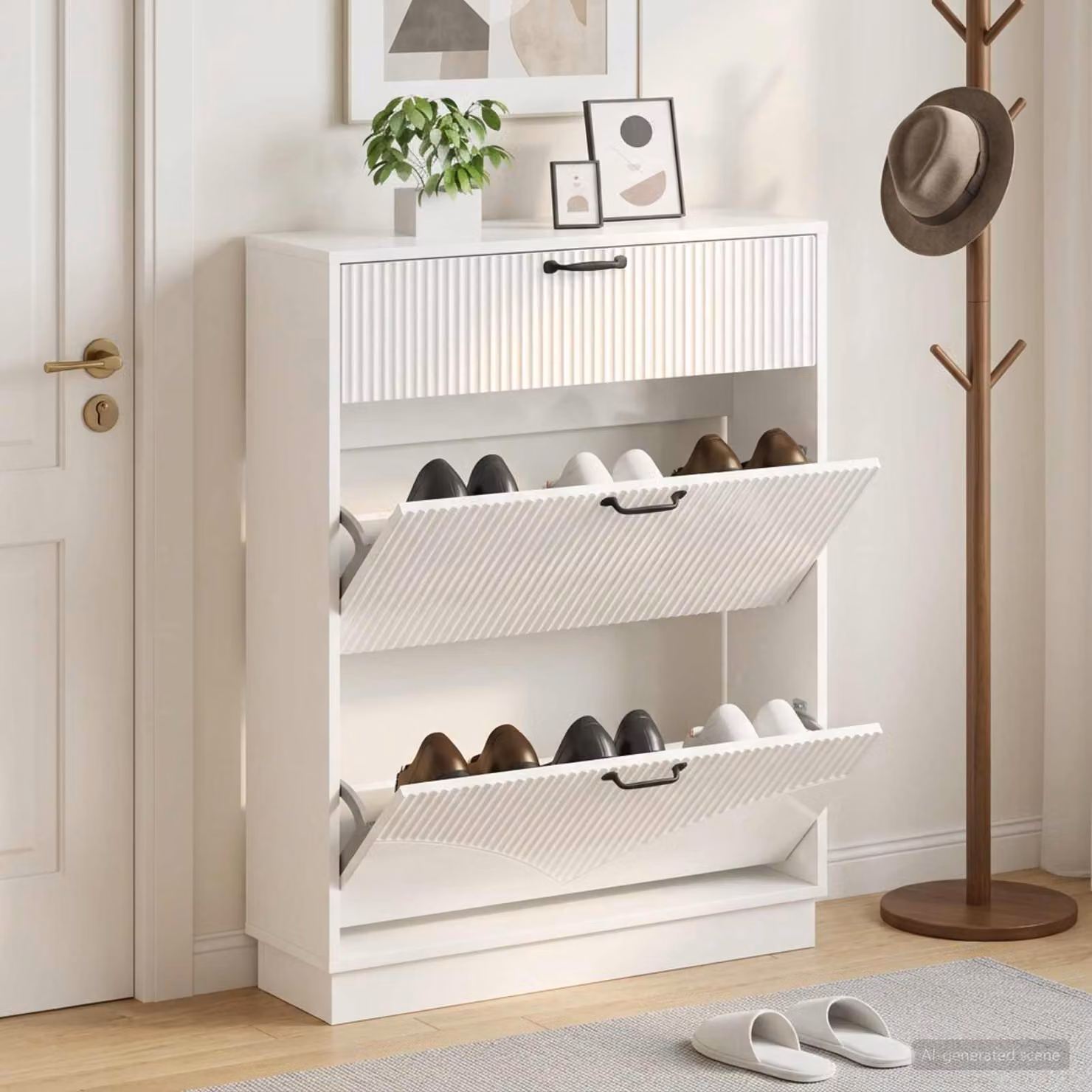 Mobile porta scarpe vidaXL HOORN moderno in MDF e metallo, L/P/H: 78 x 24 x 100 cm