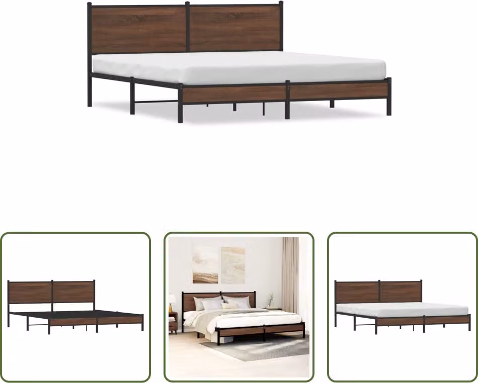 The Living Store Struttura letto con testiera in metallo effetto rovere marrone 160x200 cm