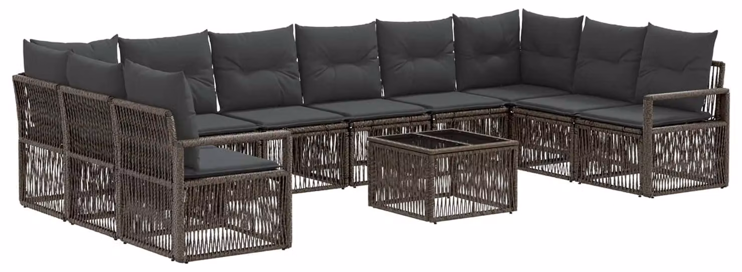 Set Divano da Giardino 11 pcs Grigio polyrattan