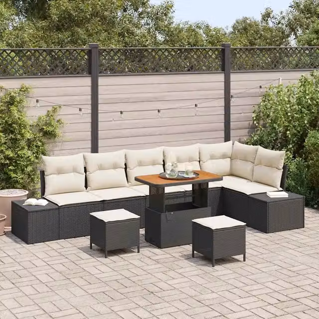 Set Divano da Giardino 9 pz Nero polyrattan 3362805