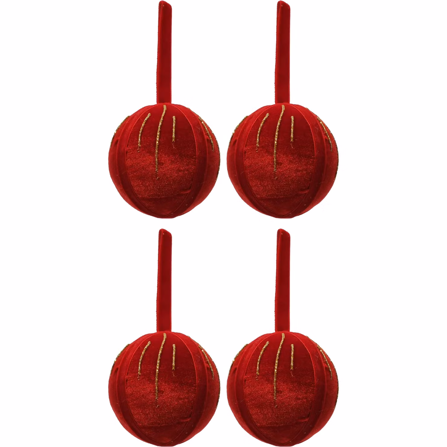 VESTIAMO CASA Set di 4 Palline di Natale Decorative Rosse e Oro in Velluto, Diametro: 10 cm – 1