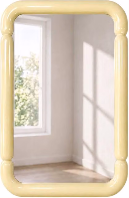 Specchio rettangolare decorativo in legno, 106cm, giallo pastello