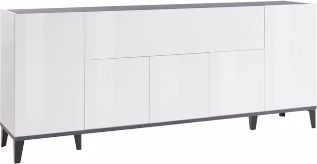 Credenza 4 Ante + 1 Anta Ribalta 200x40x82 cm Sunrise Bianco Lucido e Ardesia
