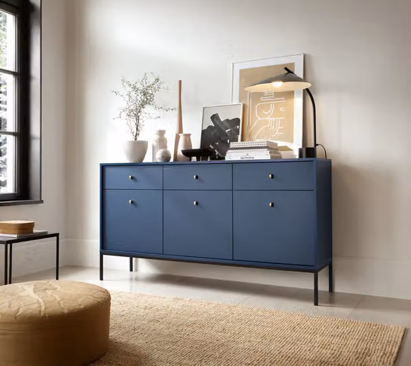 Credenza Cassettiera Credenza 153cm blu navy a 3 ante con cassetti 77132430