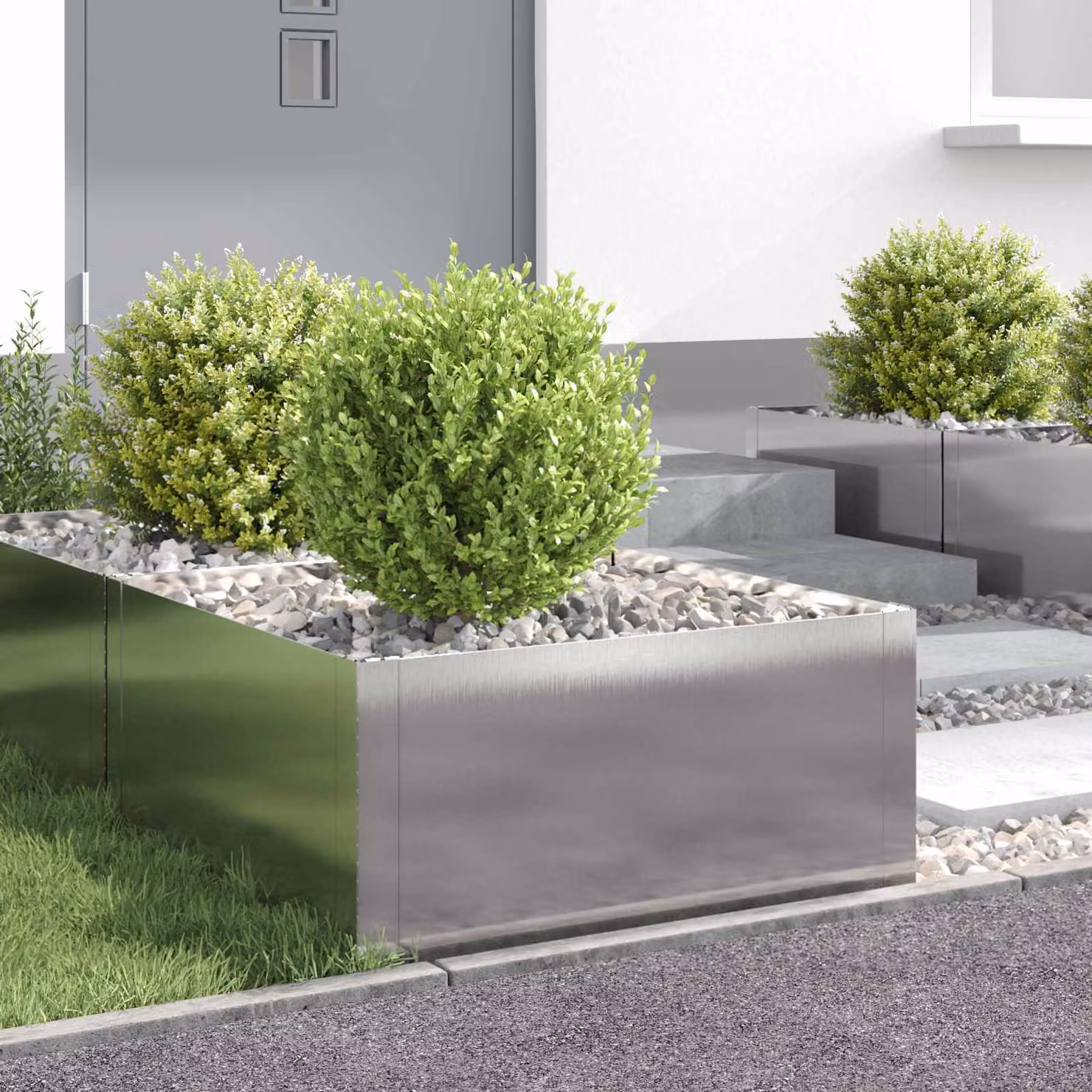 Set di 4 bordure per prato vidaXL in acciaio color argento, L/P/H: 60 x 60 x 35 cm