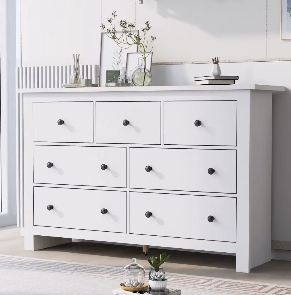 Credenza moderna minimalista bianca con 7 cassetti in MDF L: 89 cm, P: 40 cm, H: 50 cm – 2