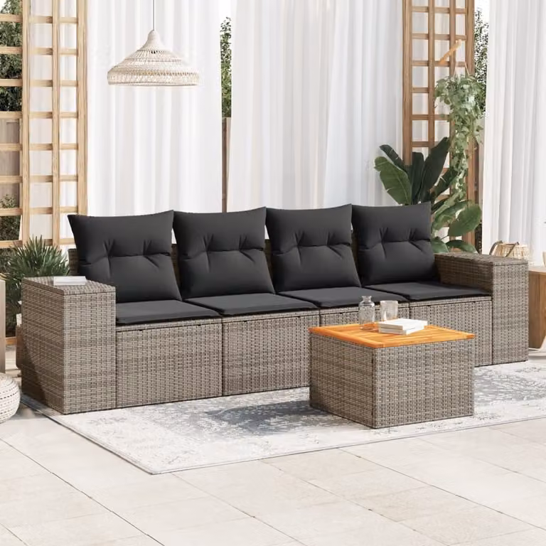 Maison Exclusive - Set Divano da Giardino 5 pz con Cuscini Grigio in Polyrattan