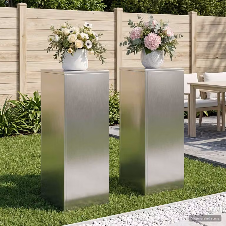 Set di 2 supporti per piante vidaXL in metallo argento opaco, L/P/H: 30 x 30 x 80 cm