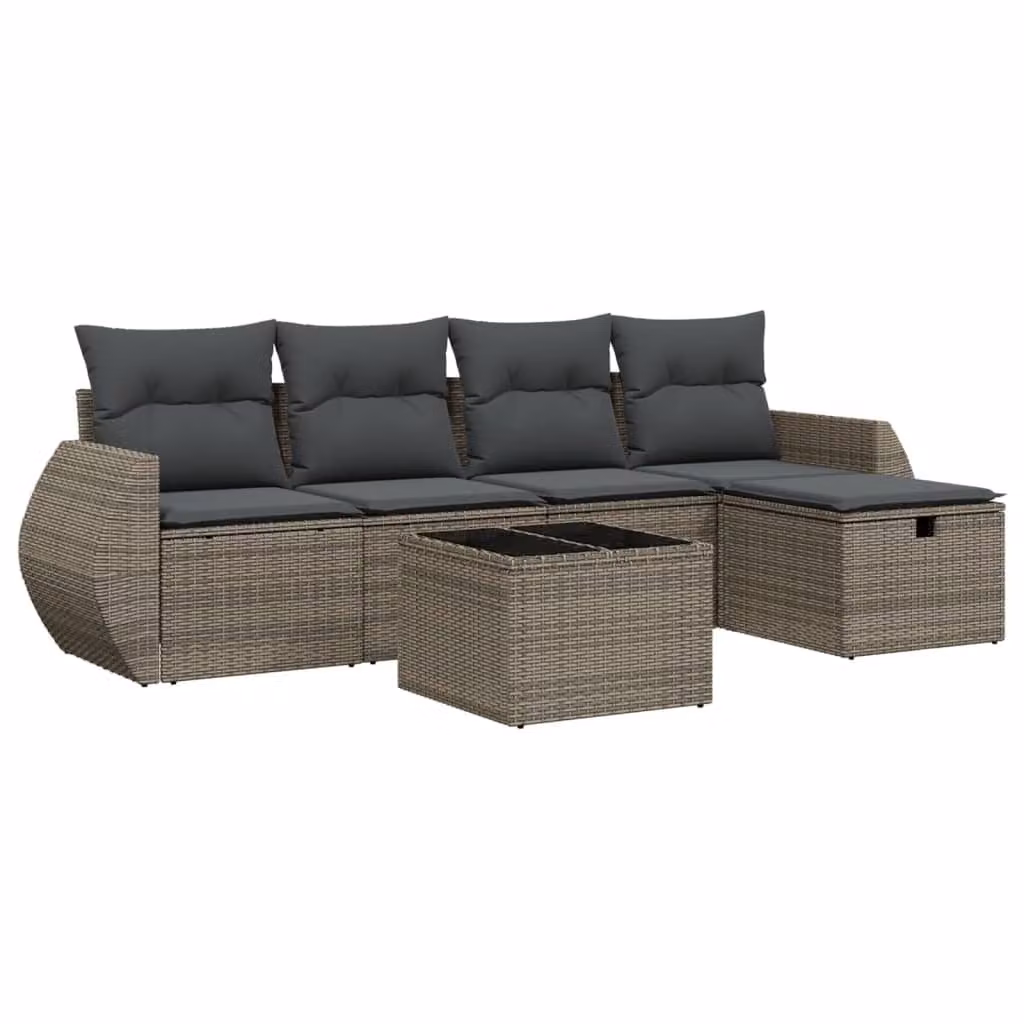 Set Divano da Giardino 6 pz con Cuscini Grigio in Polyrattan