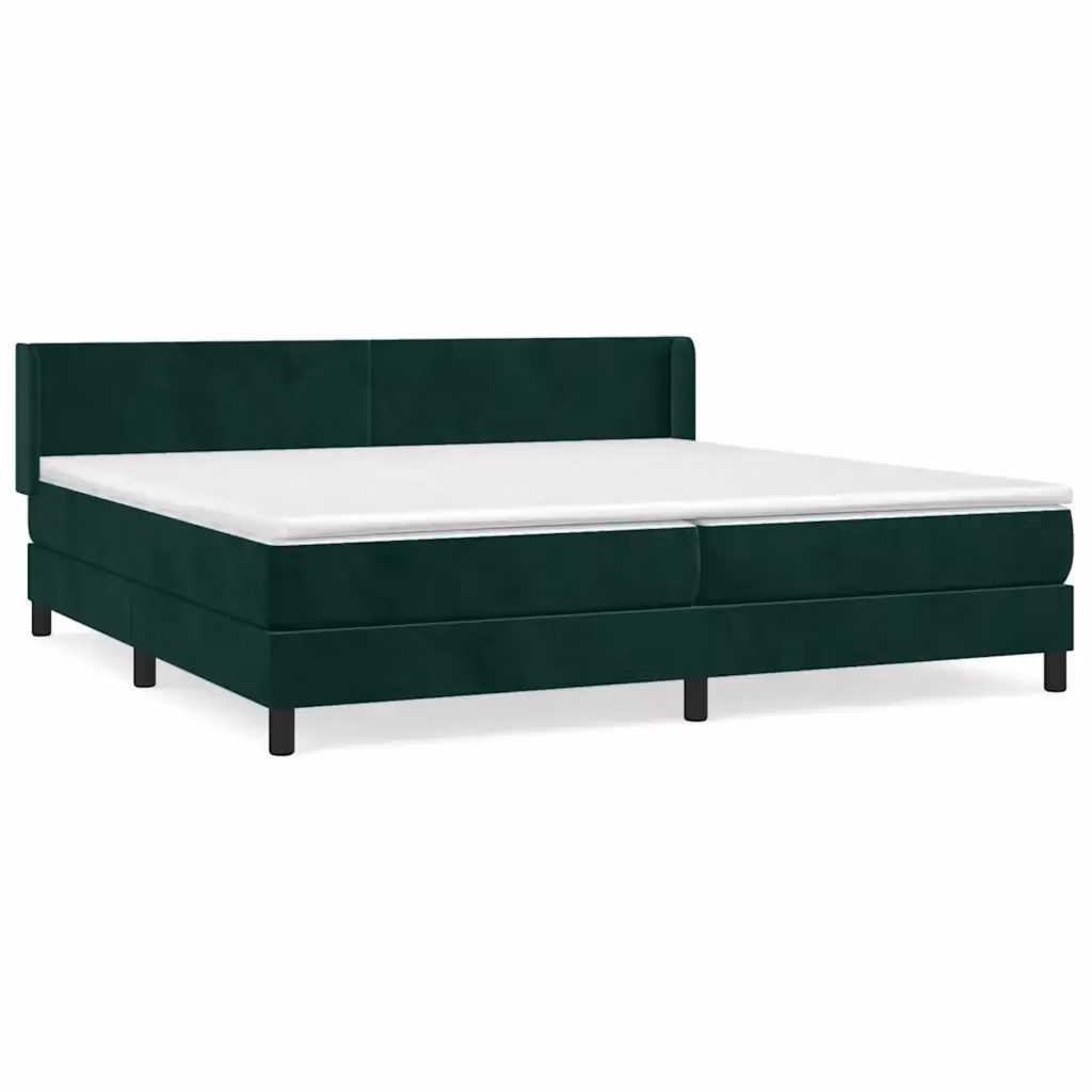 vidaXL Giroletto a Molle Ibrido con Materasso in Velluto Verde Scuro e Bianco, Struttura in Legno di Larice, L/P: 200 x 200 cm – 2