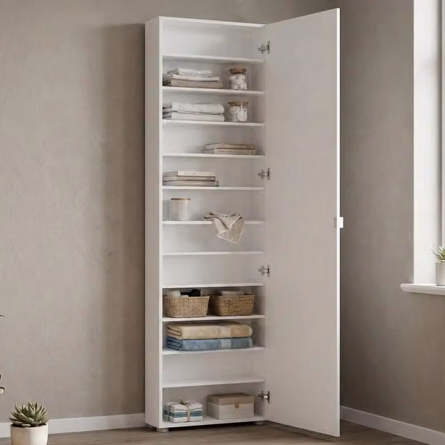 Ippolita Armadio Multiuso con 1 Anta e 11 Ripiani, Bianco Lucido, L: 60 cm, H: 200 cm