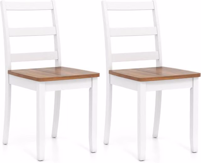 Set di 2 sedie da pranzo in legno stile rustico per cucina e sala da pranzo, Marrone e Bianco