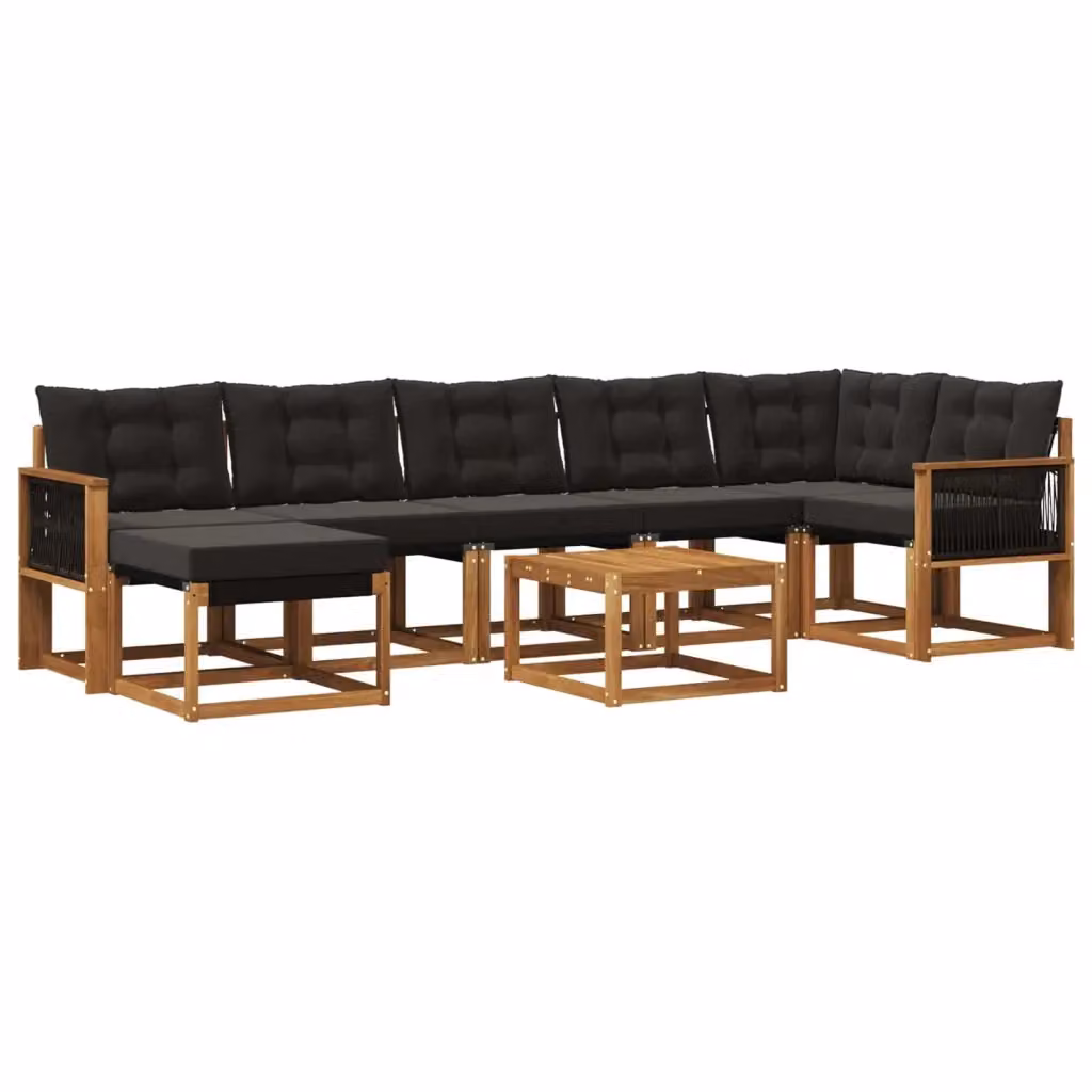 Set di divani da esterno a forma di U vidaXL composto da 8 pezzi in legno di acacia con cuscini inclusi, colore marrone e nero – 2