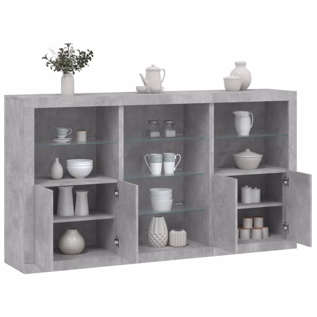 vidaXL Credenza Moderna con Luci LED Grigio Opaco L: 181,5 cm, P: 37 cm, H: 100 cm