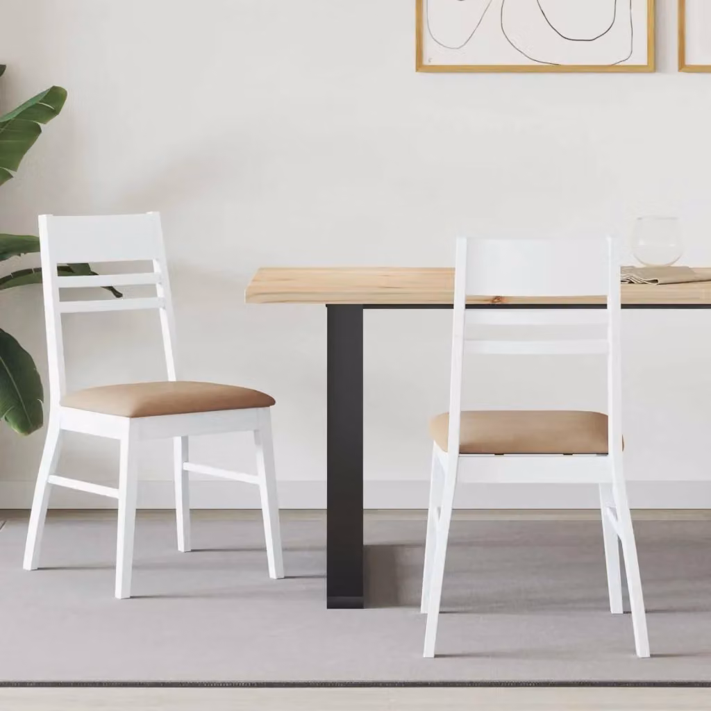 Set di 2 sedie da pranzo e cucina in stile minimalista con struttura in legno di gomma e rivestimento in tessuto bianco, L: 43 cm, P: 54 cm, H: 89 cm – 2