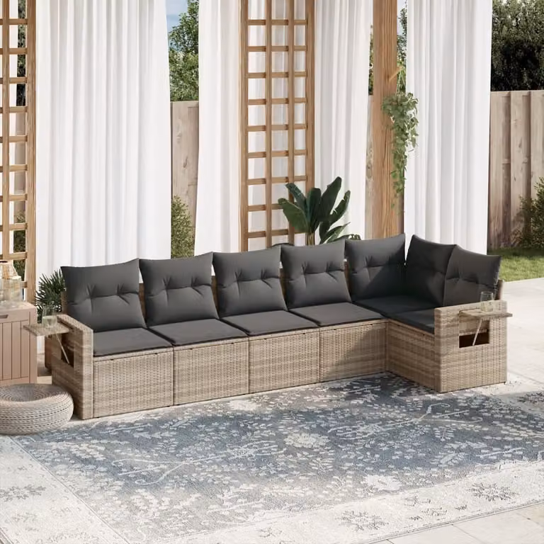 Maison Exclusive - Set Divano da Giardino 6pz con Cuscini Grigio Chiaro Polyrattan