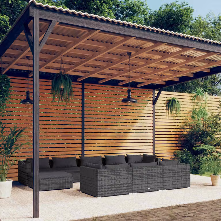 The Living Store Set da giardino da 10 pezzi con cuscini in poly rattan grigio