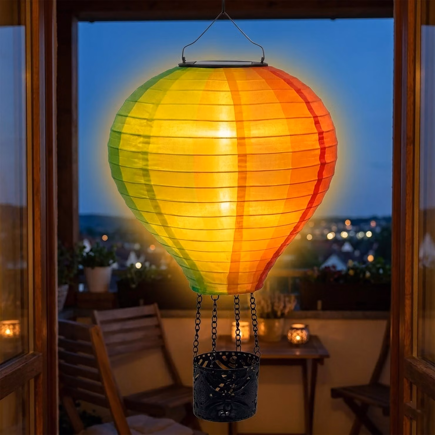 Palloncino solare in nylon colorato da appendere, piccolo - 45 cm - Gioco di luci da giardino a LED con effetto fiamma