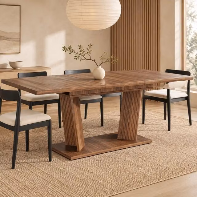 Tavolo da pranzo allungabile 120-160 x 80 x 76 cm in MDF e metallo marrone scuro