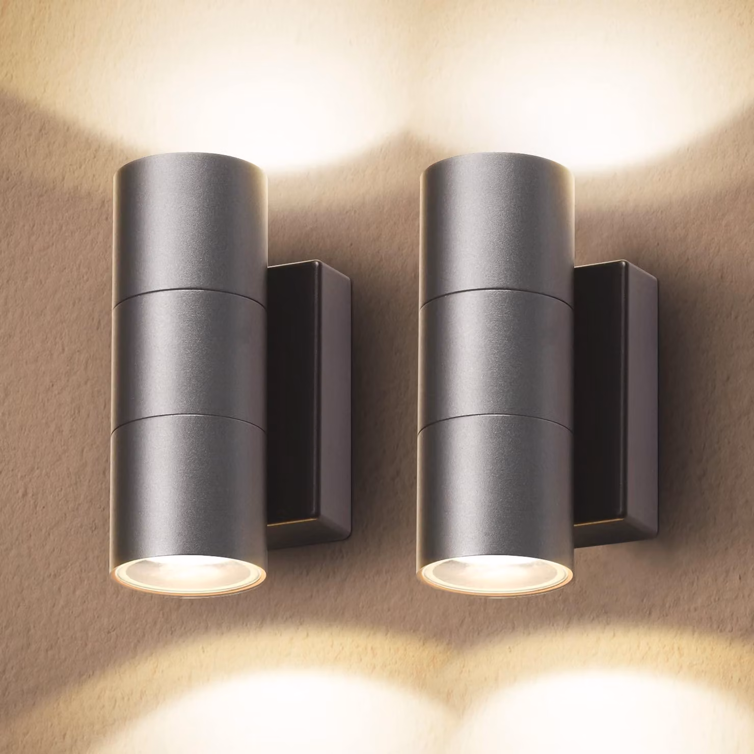 Lampada da parete esterna a LED, set da 2, grado di protezione IP65, illuminazione direzionale verso l'alto e verso il basso, attacco GU10, colore grigio