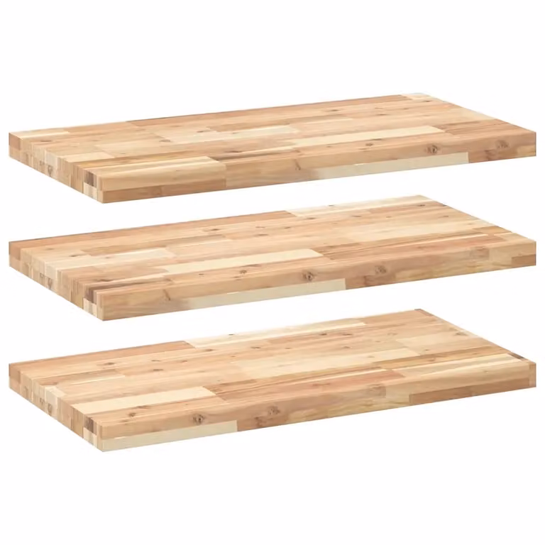 Set di 3 mensole da parete vidaXL in legno di acacia non trattato, colore marrone, L 80 x P 40 x H 4 cm