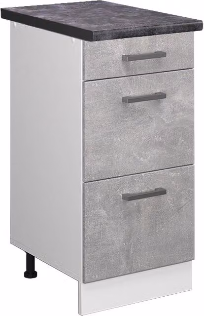 Mobiletto base per cucina Vicco R-Line Calcestruzzo/Bianco con cassetti, L: 40 cm, H: 81,6 cm, P: 60 cm