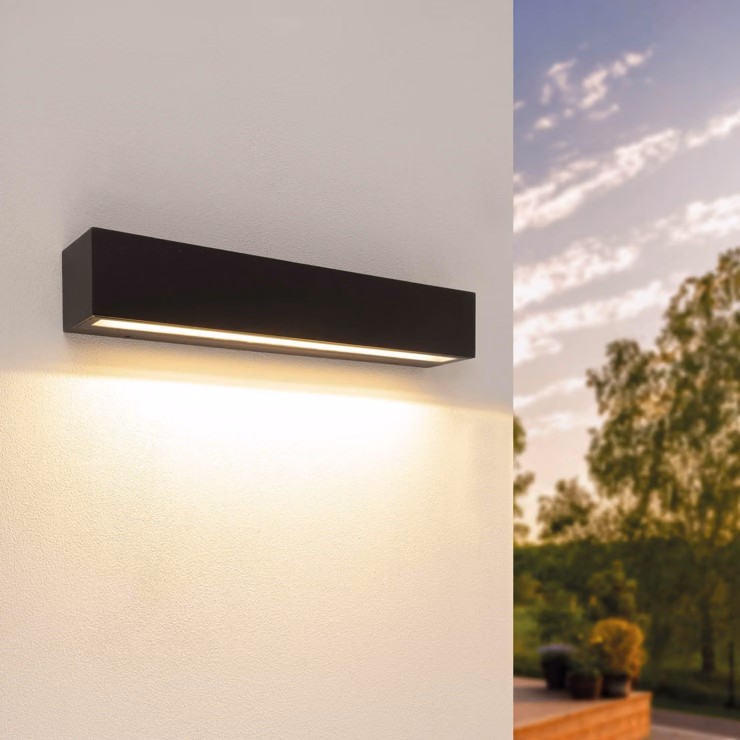 Lampada da parete a LED, 15W, 1500 lumen, IP44, luce bianco caldo 3000K, alluminio nero