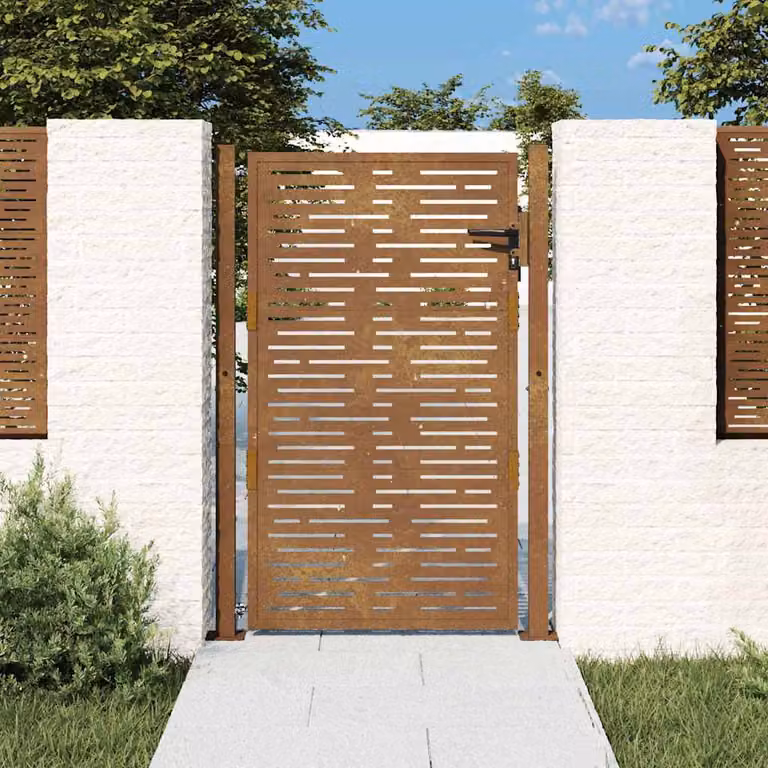 Cancello singolo da giardino vidaXL in acciaio Corten marrone L: 110 cm, H: 125 cm