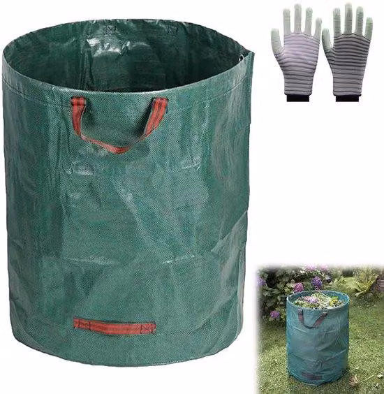 Sacco da giardino verde da 100 litri con manici, resistente, per foglie ed erba