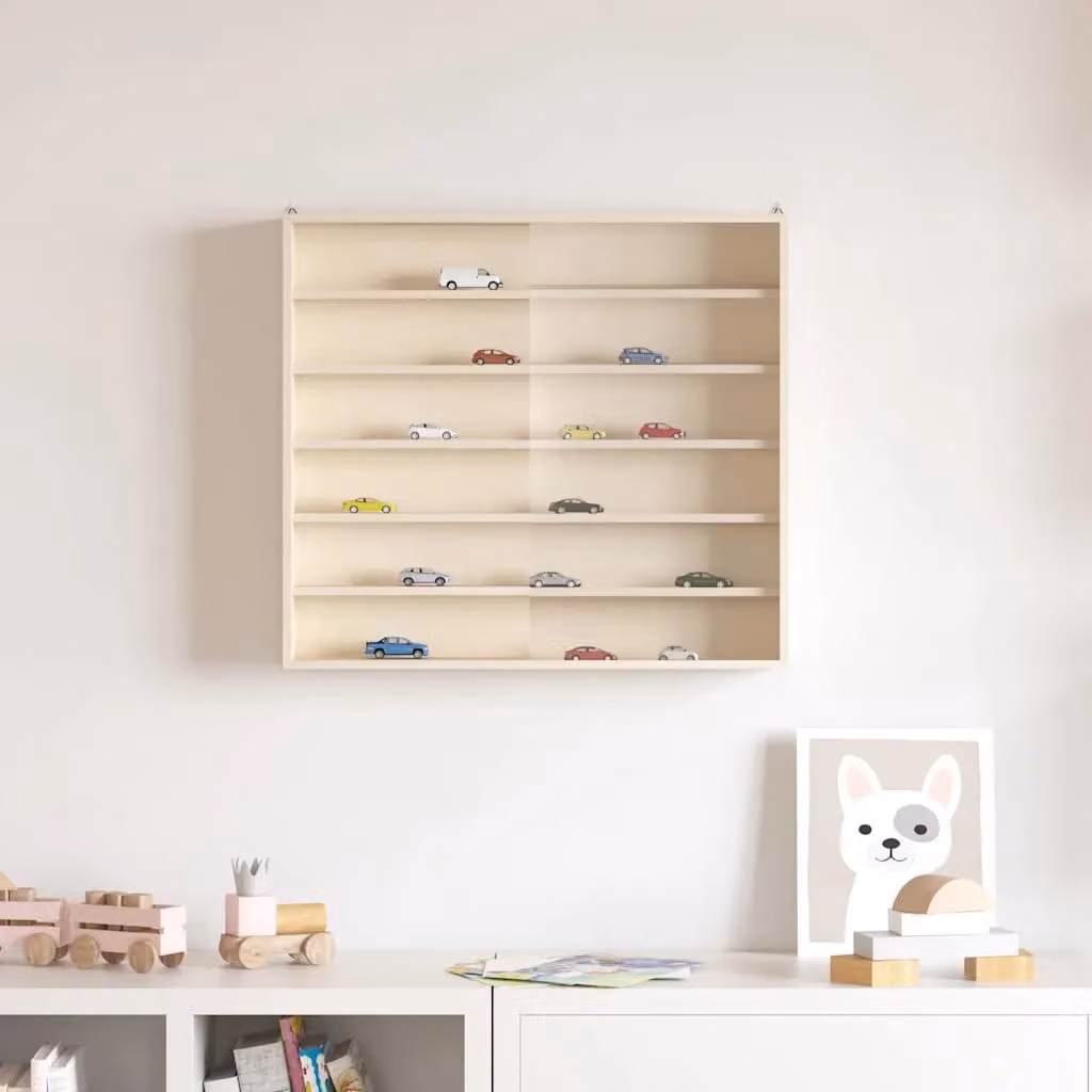 Vetrina a muro moderna vidaXL in legno beige con ante in vetro e ripiani interni L: 60 cm, P: 8,5 cm, H: 54 cm