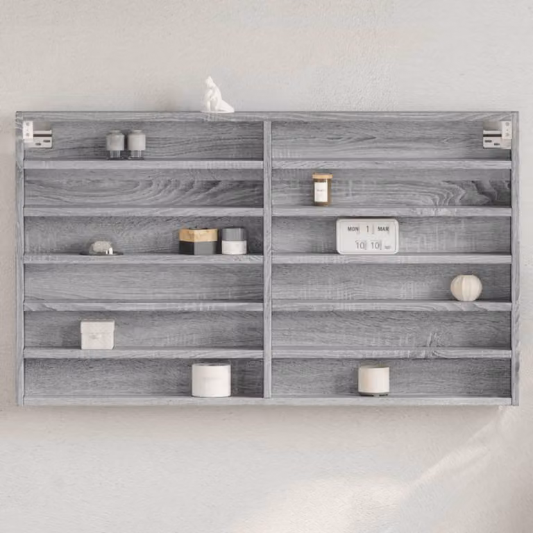 Armadietto Vetrina vidaXL Grigio Sonoma con Ante in Vetro e Ripiani Interni, L 100 cm x P 8,5 cm x H 58 cm