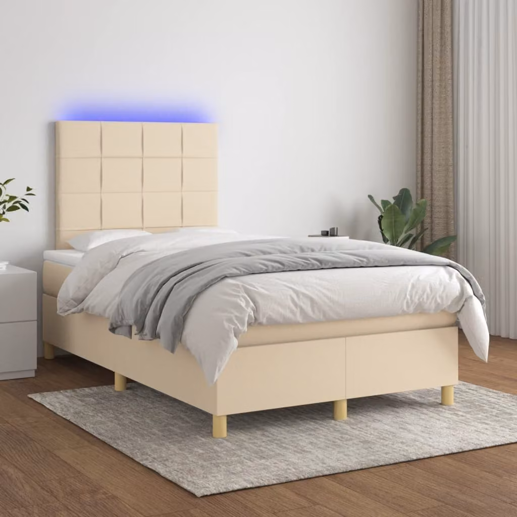 vidaXL Letto a molle con materasso e LED in tessuto crema 120x200 cm - Letto a molle - Boxspringbetten - Bett - Schlafzimmermöbel