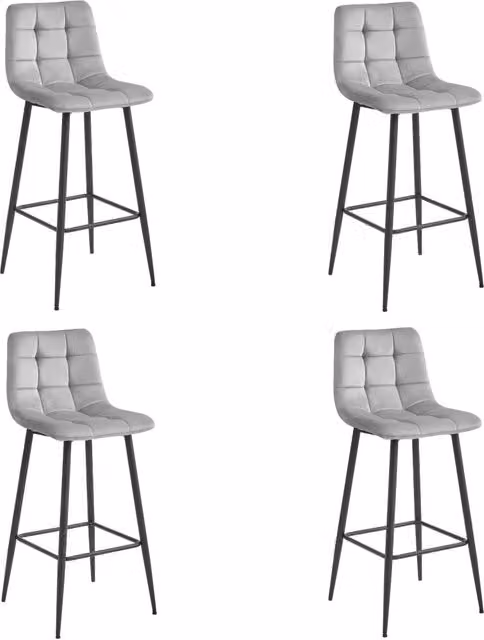 Sgabello Valora TEOTO in velluto grigio argento con gambe nere per cucina x4