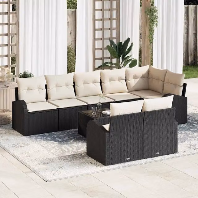 Set Divano da Giardino 9 pz 8-Numero di posti Nero e Crema 3346097