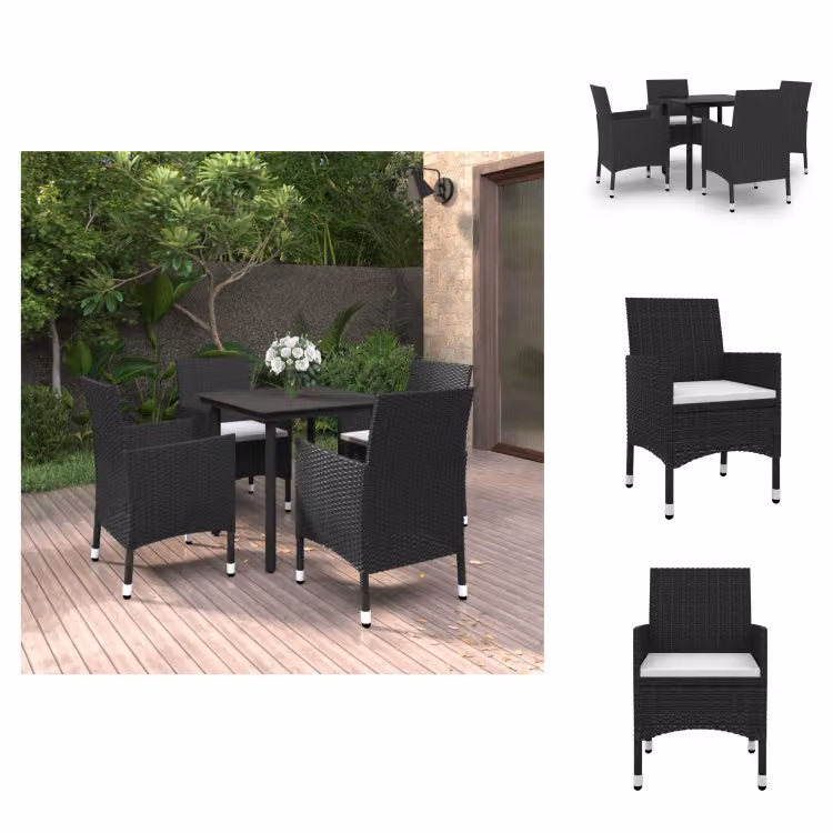 vidaXL Set da pranzo da giardino in 5 pezzi con cuscini in polirattan e vetro - Set di mobili da giardino